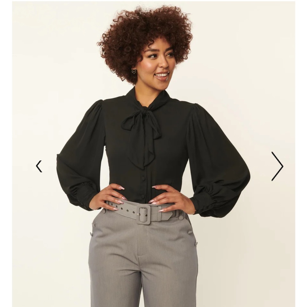 Unique Vintage Black Neck Tie Gwen Blouse black